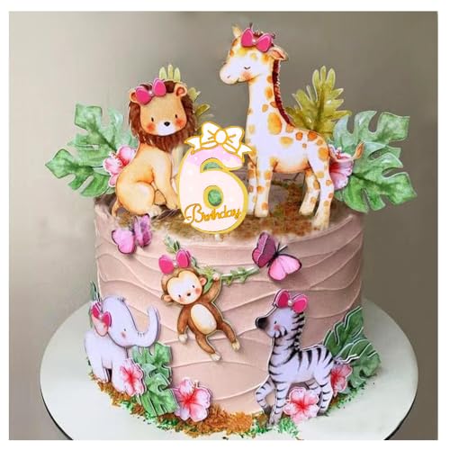 22Stk Tortendeko Kinder 6 Jahren, Geburtstag, Cake Topper Zoo Tortendeko Wald Tiere Kuchendeko Tiere Happy Birthday Tortendeko, Safari Zoo Dschungel Tortendeko, Torten Deko für 6 Jahr Mädchen Junge von Shamoparty