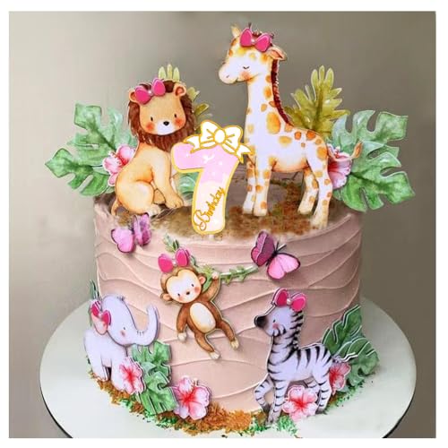 22Stk Tortendeko Kinder 7 Jahren, Geburtstag, Cake Topper Zoo Tortendeko Wald Tiere Kuchendeko Tiere Happy Birthday Tortendeko, Safari Zoo Dschungel Tortendeko, Torten Deko für 7 Jahr Mädchen Junge von Shamoparty