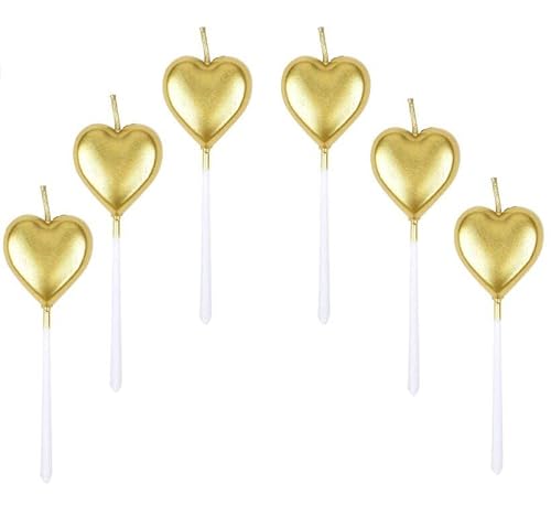 Herzform Geburtstagskerzen,6 Pcs Cake Topper Dekorationen Geburtstagskerzen Metallisch Kuchen Kerzen für Kinder Geburtstag Hochzeit Party Gold von ShanBye