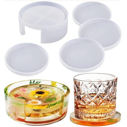 Resin Untersetzer Set,5 PCS Silikonformen Epoxidharz Silikon Formen Gießformen Epoxidharz Formen Untersetzer für Tabelle Haus Dekoration Silikon Gießformen von ShanBye