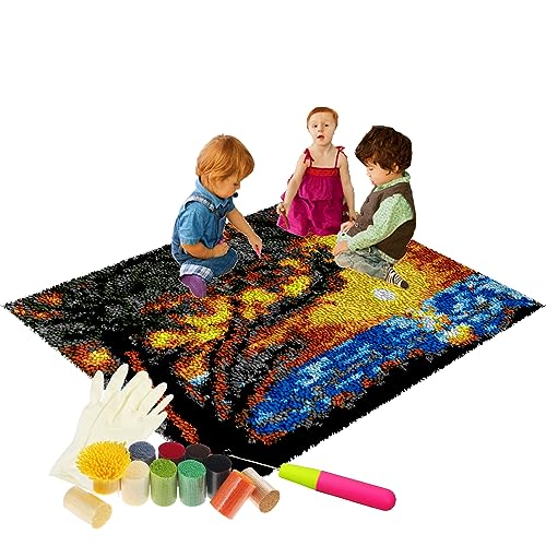 ShangGan Knüpfteppich zum Selber Knüpfen Set Erwachsene, Knüpfteppich Zum Selber Knüpfen mit Bedruckter Leinwand, Knüpfen Set für Kinder Erwachsene 29.5"×43.3"/78×110cm von ShangGan