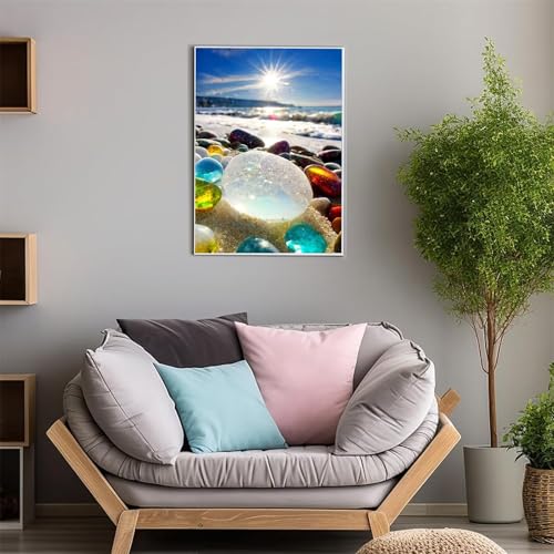 5D Diamond Painting Kit, Kieselsteine ​​am Sonnenstrand Diamant Painting Bilder, DIY Diamond Art Kristall Strass Kreuzstich Stickerei Kits für Erwachsene Kinder Geschenke Wand Deko Round Drill 30x40cm von ShangShengzi