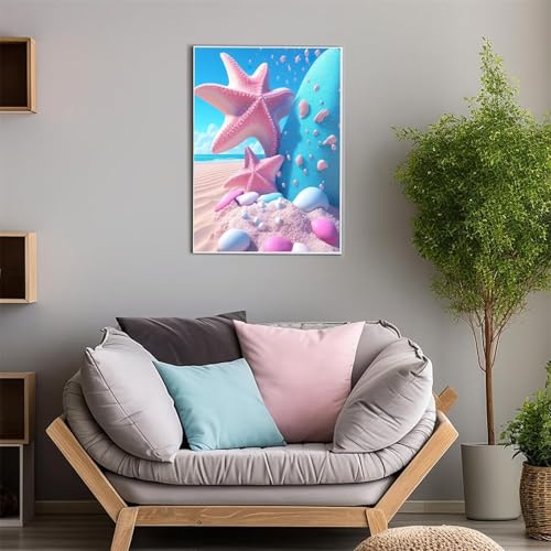 5D Diamond Painting Kit, Rosa Seesternstrand Diamant Painting Bilder, DIY Diamond Art Painting Kit, Strass Kreuzstich Stickerei Kits für Erwachsene Kinder Geschenke Wand Deko Round Drill 100x130cm von ShangShengzi