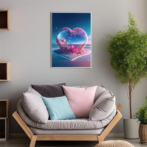 Diamond Painting Set DIY Diamant Painting Bilder Herz Rosen Strand Diamond Painting für Erwachsene 5D Diamond Art Painting Kit Cross Stickerei Malerei Kits Wand Dekor Round Drill 100x130cm von ShangShengzi