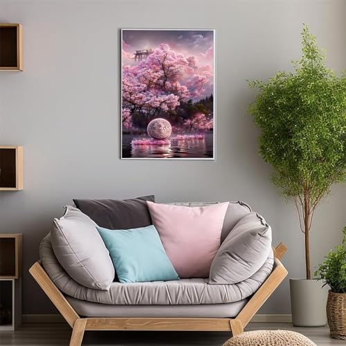 Diamond Painting Set DIY Diamant Painting Bilder Landschaft Rosa Diamond Painting für Erwachsene 5D Diamond Art Painting Kit Cross Stickerei Malerei Kits Wand Dekor Square Drill 100x130cm von ShangShengzi