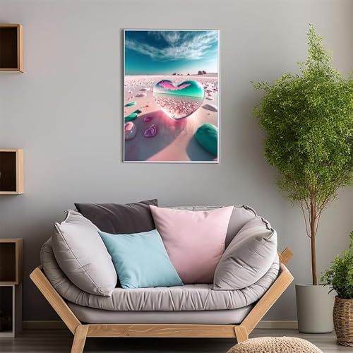 Diamond Painting Set für Erwachsene DIY 5D Diamant Painting Rosa Strandherzen Malen nach Zahlen Diamant für Kinder Anfänger für Home Wall Decor Round Drill 30x40cm von ShangShengzi