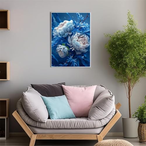 ShangShengzi Diamond Painting Set für Erwachsene DIY 5D Diamant Painting Blaue weiße Pfingstrose Blume Malen nach Zahlen Diamant für Kinder Anfänger für Home Wall Decor Round Drill 30x40cm von ShangShengzi