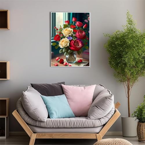 ShangShengzi Diamond Painting Set für Erwachsene DIY 5D Diamant Painting Die Rose Malen nach Zahlen Diamant für Kinder Anfänger für Home Wall Decor Round Drill 100x130cm von ShangShengzi