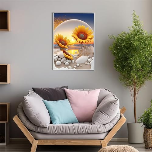 ShangShengzi Diamond Painting Set für Erwachsene DIY 5D Diamant Painting Gelber Sonnenblumenstrand Malen nach Zahlen Diamant für Kinder Anfänger für Home Wall Decor Round Drill 100x130cm von ShangShengzi