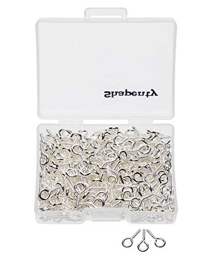 Shapenty 300PCS Mini Metal Hoop Peg Screw Eye Pin Hook for Arts & Crafts Projects, Cork Top Bottles, DIY Jewelry Making Findings, Charm Bead, 104.5mm (Bright Silver) von Shapenty