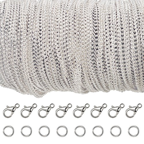 33 Füße Versilbert Kabel Kette Halskette mit 30 Biegeringe und 20 Karabiner für Schmuck Herstellung (2,5 mm) von Shappy