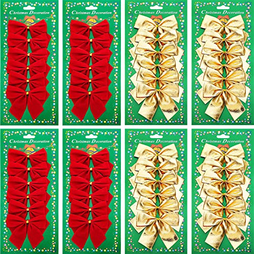 48 Stück Festivalbogen Dekorationen Weihnachten Band Bögen Ornamente für Weihnachtskränze Baum Neujahr Dekoration, Rot und Gold (75 mm) von Shappy