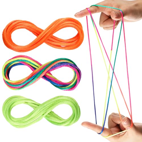 Shappy 3 Fingerspiel Seile Fingerspiel Fadenspiel Bänder Fingertwiste Bunte Fingerspiel Schnüre Finger Seile für Party Mitgebsel Fingerspiel Faden Spielzeug für Teenager Erwachsene (Mehrfarbig) von Shappy