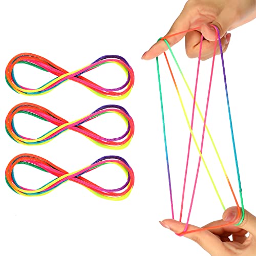 Shappy 3 Fingerspiel Seile Fingerspiel Fadenspiel Bänder Fingertwiste Bunte Fingerspiel Schnüre Finger Seile für Party Mitgebsel Fingerspiel Faden Spielzeug für Teenager Erwachsene (Regenbogen) von Shappy