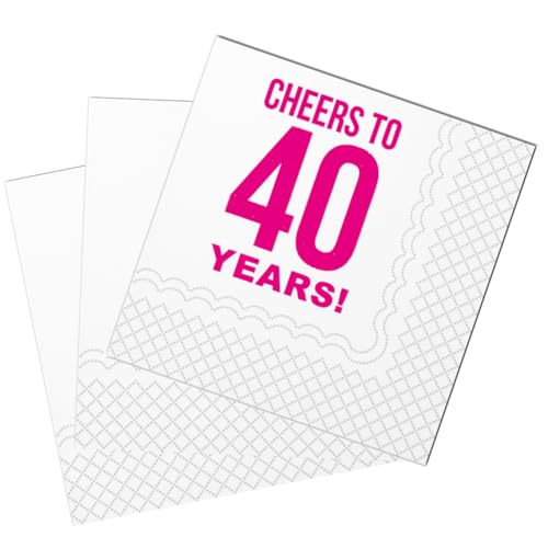 SharkBliss Lustige Cocktail-Servietten 40. Geburtstag, 50 Stück Papierservietten, 2-lagig, 12x12 cm (Rosa, Cheers to 40 Years) von SharkBliss