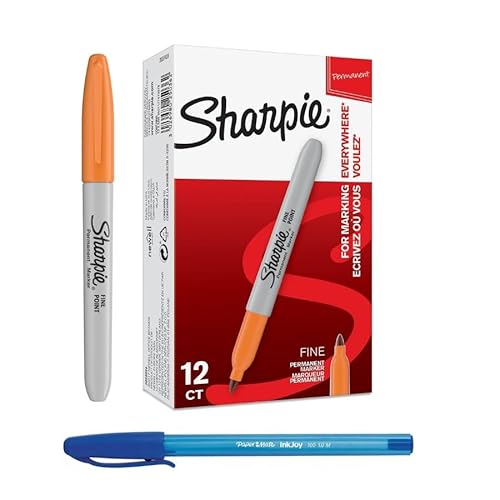 Sharpie Permanentmarker, feine Spitze, Orange, 12 Stück + PaperMate Stift als Geschenk von Sharpie