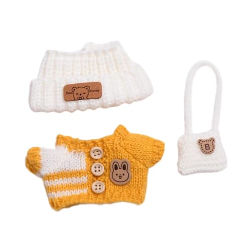 Sharplace 3X Plüschpuppe Kleidung Girl Doll Kleidung Mini Stilvolle weiche abnehmbare Kostümpullover, Hut und Taschen -Outfit für 17 cm 15 cm Puppe, Gelb von Sharplace