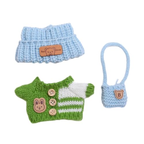 Sharplace 3X Plüschpuppe Kleidung Girl Doll Kleidung Mini Stilvolle weiche abnehmbare Kostümpullover, Hut und Taschen -Outfit für 17 cm 15 cm Puppe, GrÜn von Sharplace