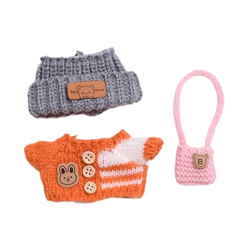 Sharplace 3X Plüschpuppe Kleidung Girl Doll Kleidung Mini Stilvolle weiche abnehmbare Kostümpullover, Hut und Taschen -Outfit für 17 cm 15 cm Puppe, Orange von Sharplace