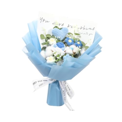 Sharplace Häkelblumen Bouquet handgefertigtes künstliche Rosenblume Mehrzweck Home Decor Stick zum Geburtstag Graduation, Blaue Blumen von Sharplace