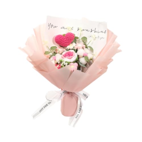 Sharplace Häkelblumen Bouquet handgefertigtes künstliche Rosenblume Mehrzweck Home Decor Stick zum Geburtstag Graduation, Rosa Blüten von Sharplace