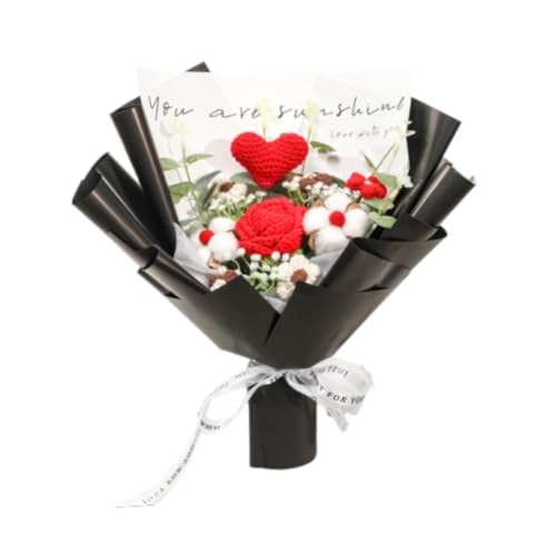 Sharplace Häkelblumen Bouquet handgefertigtes künstliche Rosenblume Mehrzweck Home Decor Stick zum Geburtstag Graduation, Rote Blumen von Sharplace