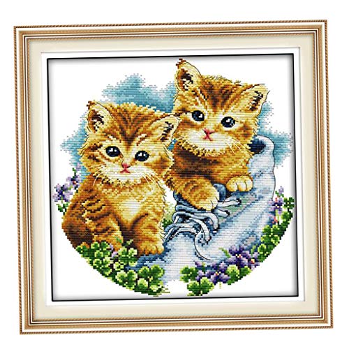 Sharplace Stickpackung vorgedruckt Stickset Stickbild Stickerei Stickvorlage Zwei Katze Motiv mit, 42 x 42 cm von Sharplace