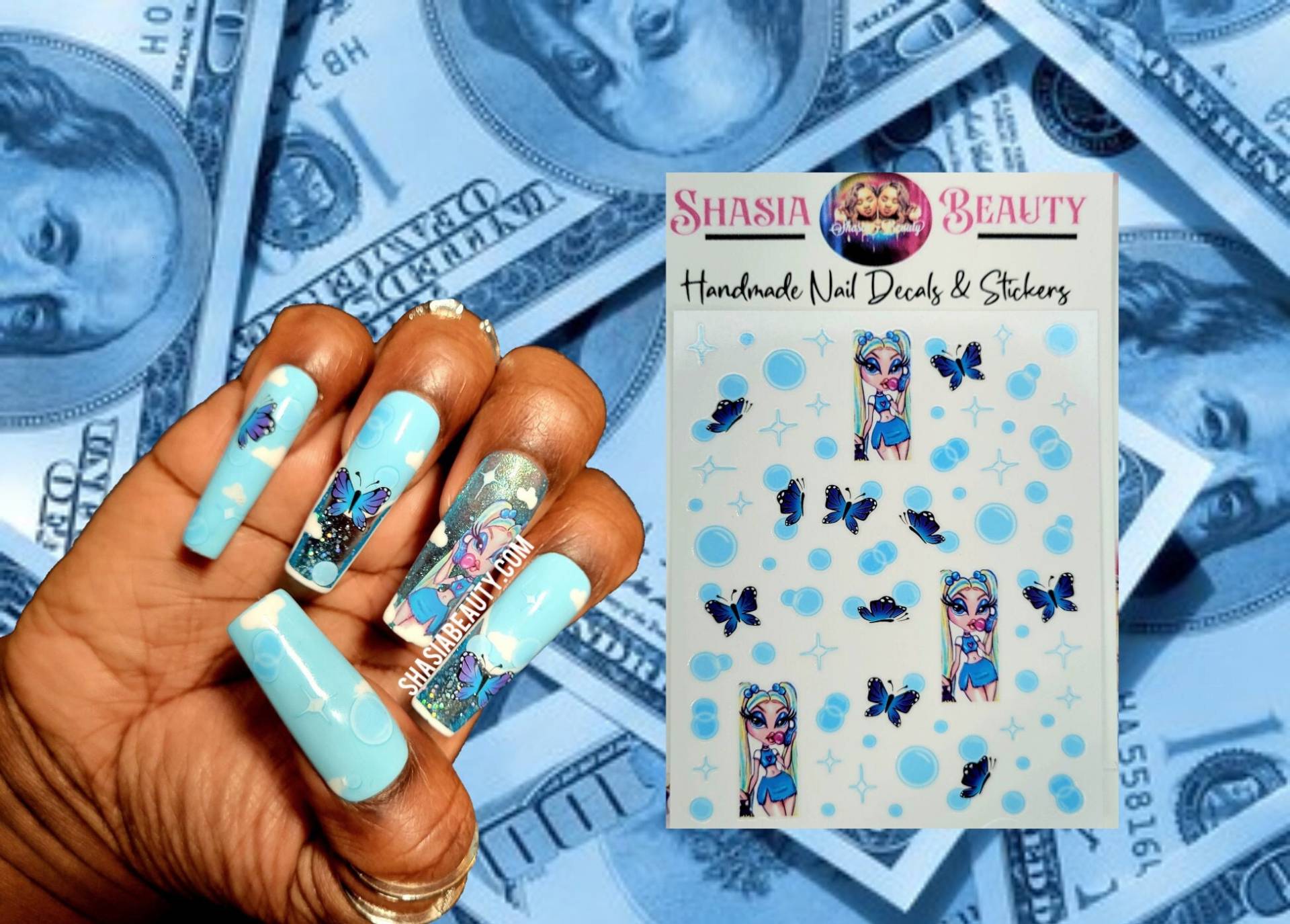 Baddie Bubblez Nagelsticker | 90Er Jahre Ästhetik Blaue Nägel Powerpuff Girl Bubbles Charakter von ShasiaBeauty