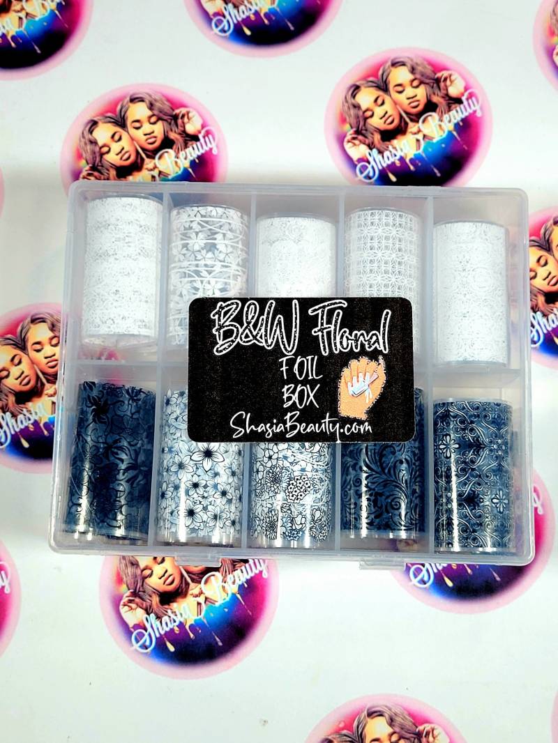 Schwarz & Weiß Floral Nail Art Foil Box/Variety Pack Nagel /Vintage Spitze Blumen von ShasiaBeauty