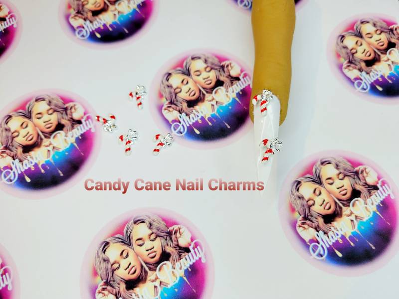 Zuckerstange Schleife Nagel Charms| Kawaii Nailart | Winter Nägel| Weihnachtsanhänger| 5 Stück von ShasiaBeauty