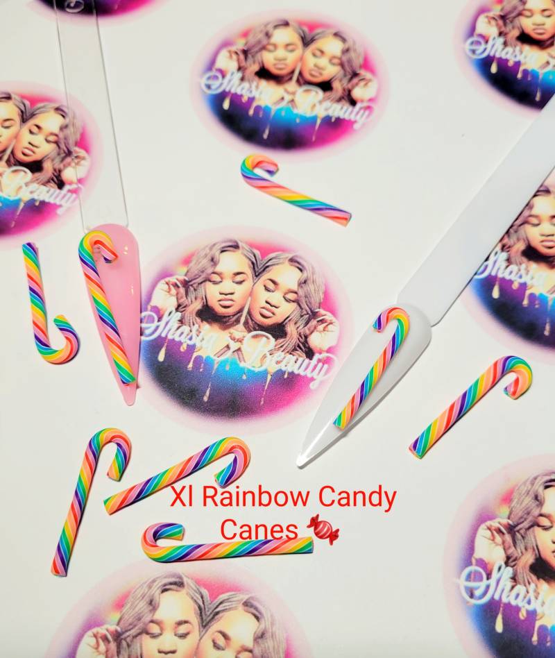 xl Regenbogen Zuckerstange Nagel Charms | Kawaii Kunst Winter Nägel Weihnachten Pfefferminz 5Tlg von ShasiaBeauty