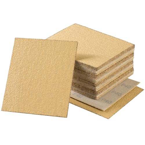 Shawya 40 Stück 1/4 Blatt Schleifpapier 11,4 x 14,9 cm, Goldschleifpapier mit Ring- und Schlaufenrückseite, Körnung 40, Schleifpapier für Handschleifblöcke, Holzbearbeitung, Autolack für von Shawya