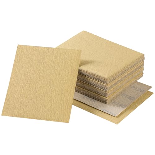 Shawya 40 Stück 1/4-Blatt-Schleifpapier 11,4 x 14 cm, goldfarbenes Schleifpapier mit Ring- und Schlaufenrückseite, Körnung 120, Schleifpapier für Handschleifblöcke, Holzbearbeitung, Autolack für von Shawya