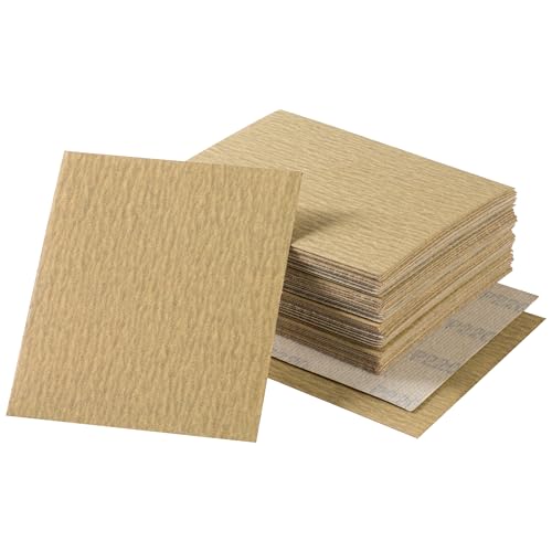 Shawya 40 Stück 1/4-Blatt-Schleifpapier 11,4 x 14 cm, goldfarbenes Schleifpapier mit Ring- und Schlaufenrückseite, Körnung 220, Schleifpapier für Handschleifblöcke, Holzbearbeitung, Autolack für von Shawya