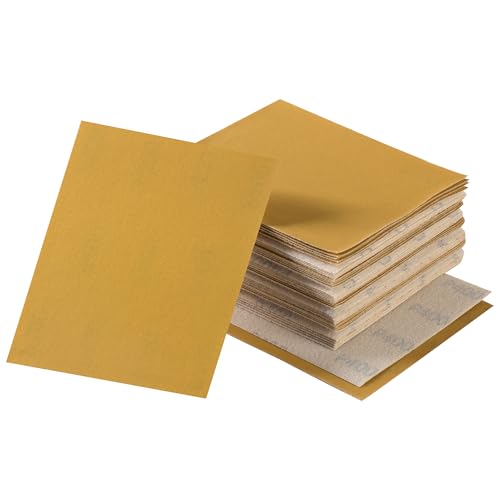 Shawya 40 Stück 1/4-Blatt-Schleifpapier 11,4 x 14 cm, goldfarbenes Schleifpapier mit Ring- und Schlaufenrückseite, Körnung 400, Schleifpapier für Handschleifblöcke, Holzbearbeitung, Autolack für von Shawya