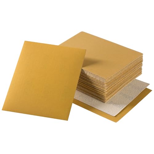 Shawya 40 Stück 1/4-Blatt-Schleifpapier 11,4 x 14 cm, goldfarbenes Schleifpapier mit Ring- und Schlaufenrückseite, Körnung 600, Schleifpapier für Handschleifblöcke, Holzbearbeitung, Autolack für von Shawya