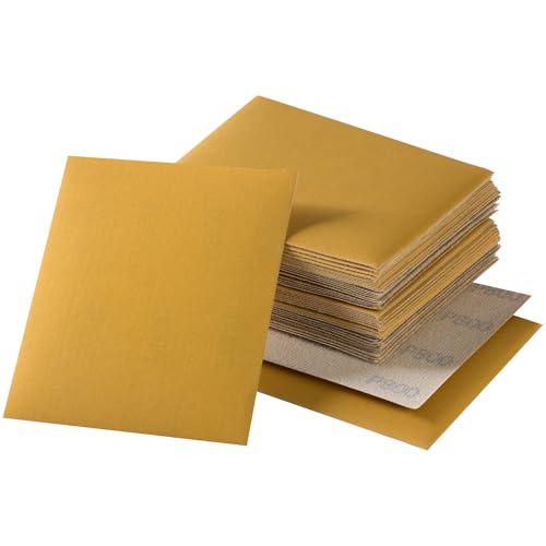 Shawya 40 Stück 1/4-Blatt-Schleifpapier 11,4 x 14 cm, goldfarbenes Schleifpapier mit Ring- und Schlaufenrückseite, Körnung 800, Schleifpapier für Handschleifblöcke, Holzbearbeitung, Autolack für von Shawya