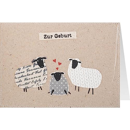 Sheepworld, Gruss & Co - 91143 - Klappkarte, Canvas, Nr. 50, Zur Geburt ..., mit Applikation, Umschlag, braun von Sheepworld AG