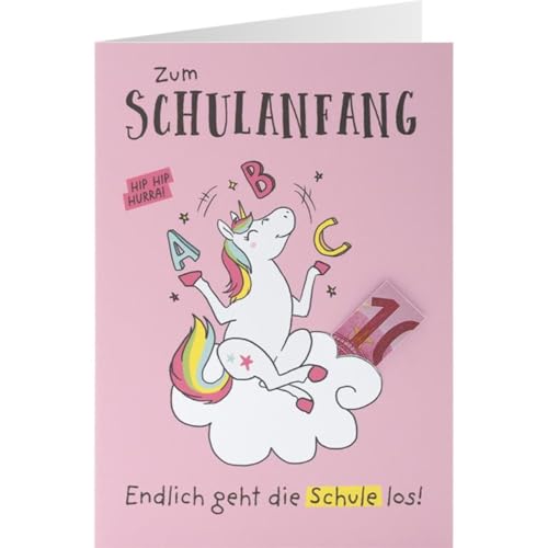 Sheepworld - 48871 - Klappkarte zum Schulanfang, mit rotem Umschlag, Einhorn, Geldgeschenk, Zum Schulanfang, 14,5cm x 10cm von Sheepworld AG