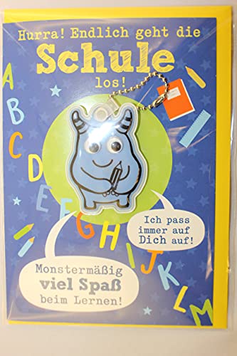 Sheepworld - 47195 - Klappkarte mit Anhänger, mit Umschlag, Fröhliche Begleiter zum Schulstart, Monster, Schulanfang, Hurra! Endlich geht die Schule los! von Sheepworld