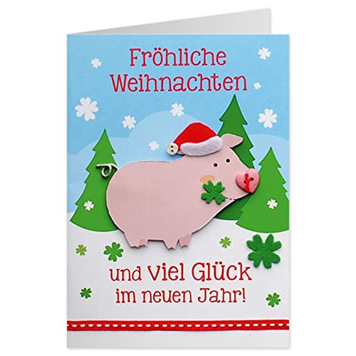 Sheepworld - 90498 - Klappkarte, mit Umschlag, Weihnachten, Nr. 55, Knopfkarte, Fröhliche Weihnachten und viel Glück im neuen Jahr von Sheepworld