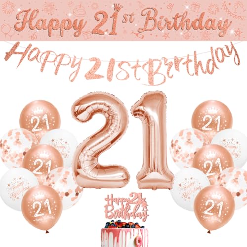 21. Geburtstag Dekorationen Kit Rose Gold Happy 21ST Birthday Dekorationen Mädchen Happy 21ST Birthday Banner Wimpelkette Kit Alter 21 von Sheinly von Sheinly