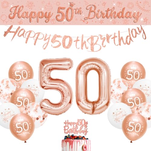 50. Geburtstag Dekorationen Kit Rose Gold Happy 50th Birthday Dekorationen Frauen Happy 50th Birthday Banner Wimpelkette Kit Alter 50 von Sheinly von Sheinly