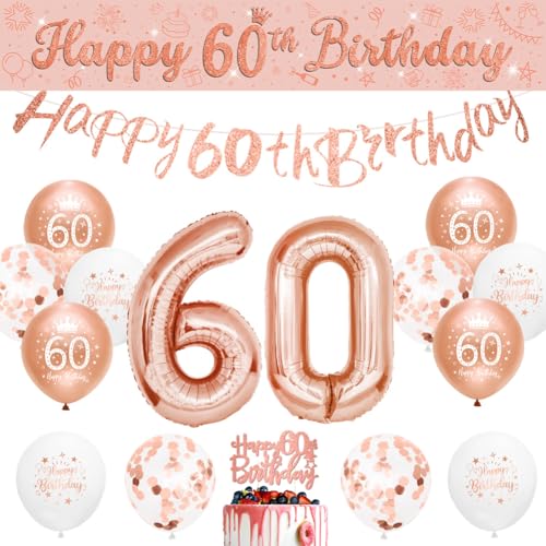 60. Geburtstag Dekorationen Kit Rose Gold Happy 60th Birthday Dekorationen Frauen Happy 60th Birthday Banner Wimpelkette Kit Alter 60 von Sheinly von Sheinly