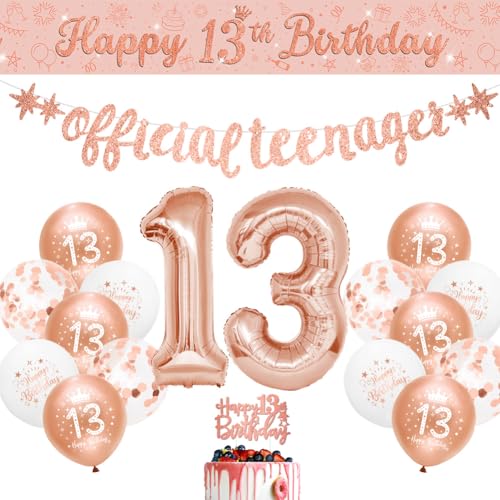 Dekorationsset zum 13. Geburtstag, Rotgold, offizielle Teenager-Dekorationen, Mädchen, Happy 13th Birthday, Banner Wimpelkette, Alter 13 Sheinly von Sheinly