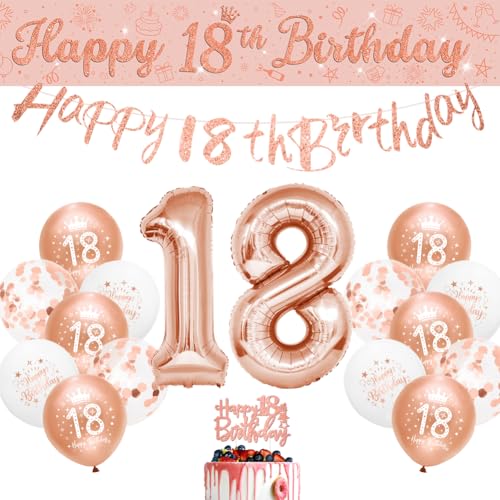 Dekorationsset zum 18. Geburtstag, Roségold, "Happy 18th Birthday", für Mädchen, Banner zum 18. Geburtstag, Wimpelkette, 18. Sheinly von Sheinly