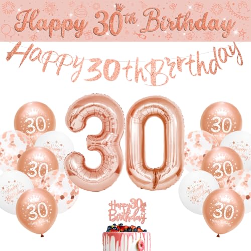 Dekorationsset zum 30. Geburtstag, Roségold, "Happy 30th Birthday", für Frauen, Happy 30th Birthday, Banner Wimpelkette, 30. Sheinly von Sheinly