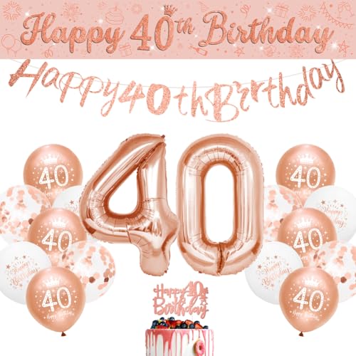 Dekorationsset zum 40. Geburtstag, Roségold, "Happy 40th Birthday", für Frauen, "Happy 40th Birthday", Banner Wimpelkette, 40. Sheinly von Sheinly