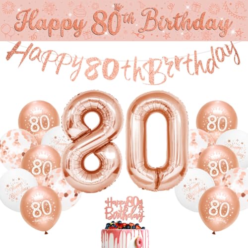 Dekorationsset zum 80. Geburtstag, Roségold, "Happy 80th Birthday", für Frauen, "Happy 80th Birthday", Banner Wimpelkette, Set zum 80. Geburtstag Sheinly von Sheinly