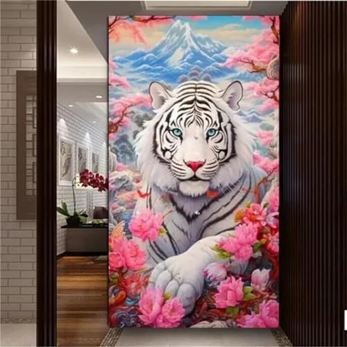 5D Diamond Painting Großes XXL 120x50cm, Diamand Painting Set Weißer Tiger Diamant Painting Bilder Landschaft DIY Diamand Painting Erwachsene Stickerei Kreuzstich Malerei Kits für deko Wohnzimmer von Shejyn